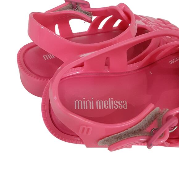 Mini Melissa Jelly Sandals Hot Pink Fisherman Sandals Hook & Loop Girls 7 - Picture 6 of 8